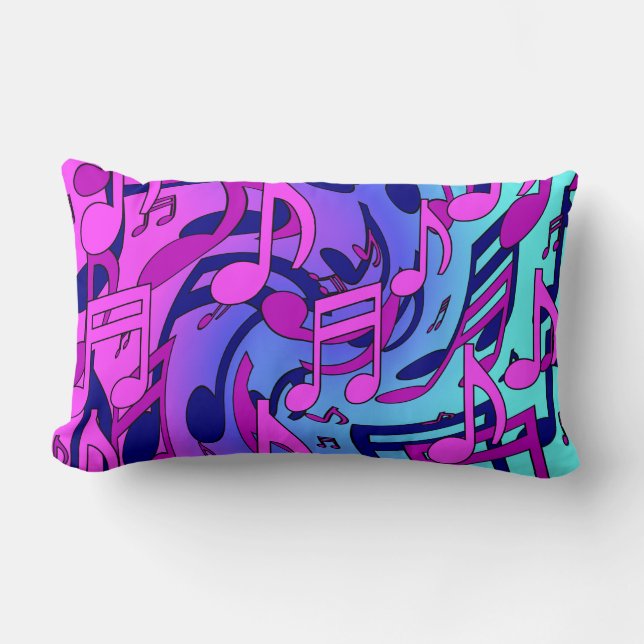 Beautiful Music Lively Notes Pink Purple Blue Aqua Lumbar Cushion (Front)