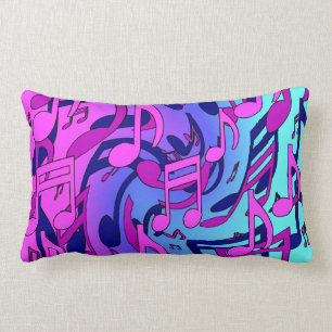 Beautiful Music Lively Notes Pink Purple Blue Aqua Lumbar Cushion