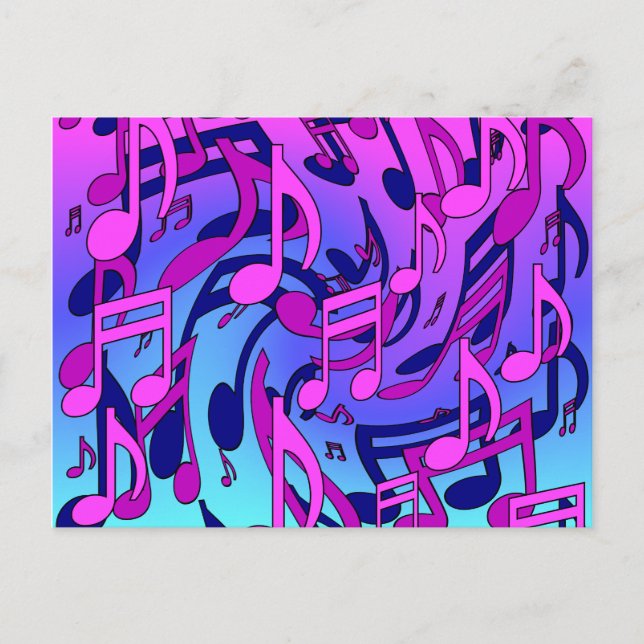 Beautiful Music Lively Notes Pink Purple Blue Aqua Postcard (Front)
