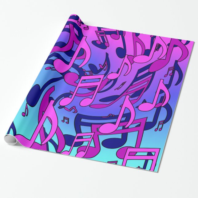 Beautiful Music Lively Notes Pink Purple Blue Aqua Wrapping Paper (Unrolled)