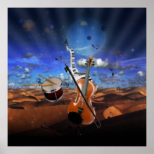 Beautiful music notes violin splater piano drums poster (Front)