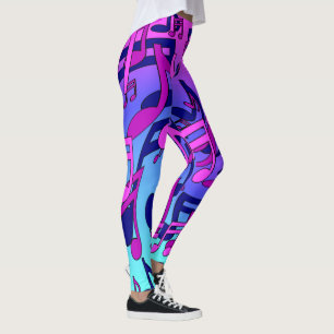 Beautiful Music Pink Aqua Blue Vibrant Pattern Leggings