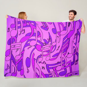 Beautiful Music Upbeat Musical Notes Purple Pink Fleece Blanket