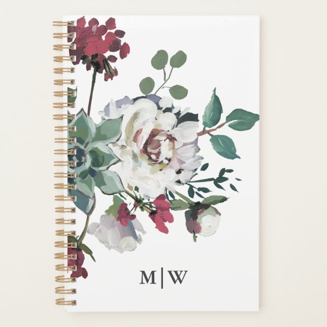 Beautiful Muted Floral Bouquet with Monogram Planner (Front)