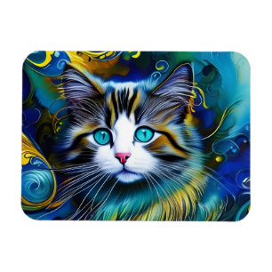 Beautiful Mystical Cat in Blues and Golds Magnet