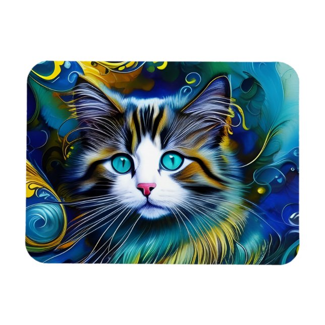 Beautiful Mystical Cat in Blues and Golds Magnet (Horizontal)