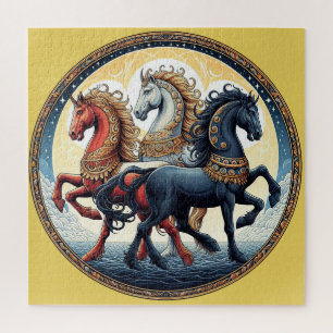 "Beautiful Mystical Red, White, Blue Horses" 7  Jigsaw Puzzle