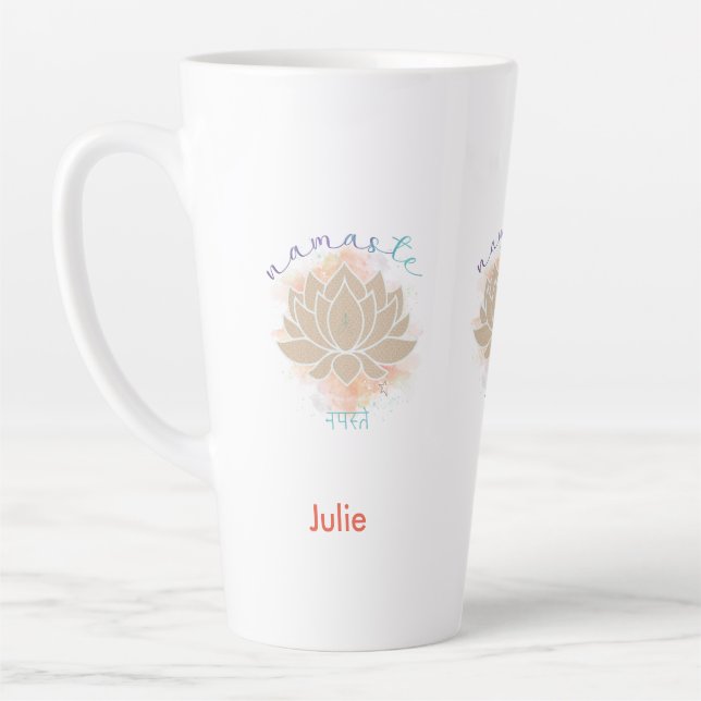 Beautiful namaste word  and Lotus Design       Latte Mug (Left)