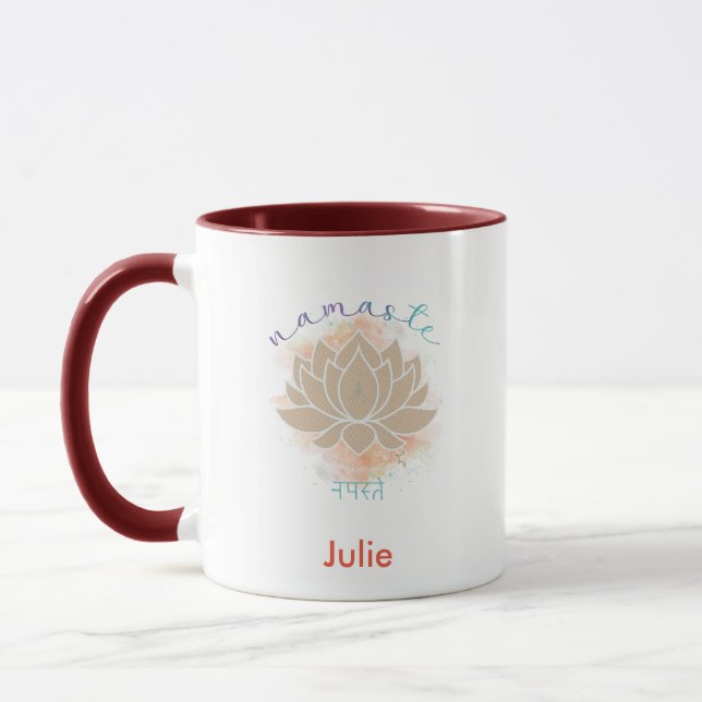 Beautiful namaste word  and Lotus Design       Mug (Left)