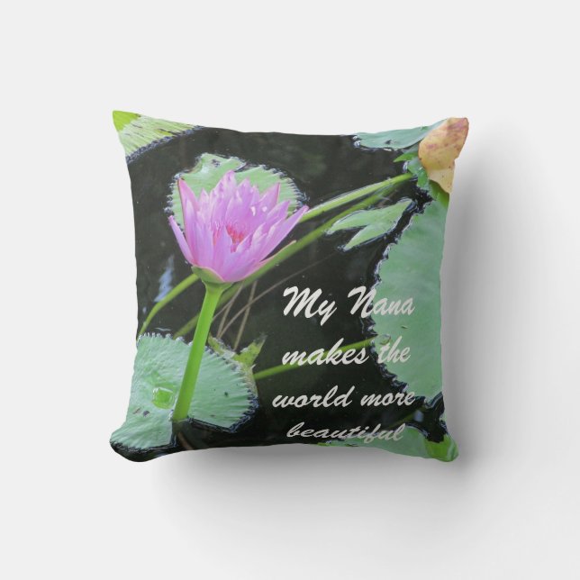 Beautiful Nana Pretty Pink Water Lily Photo Flower Cushion (Front)
