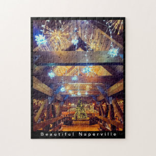 Beautiful Naperville - Holiday Lights on Bridge Jigsaw Puzzle