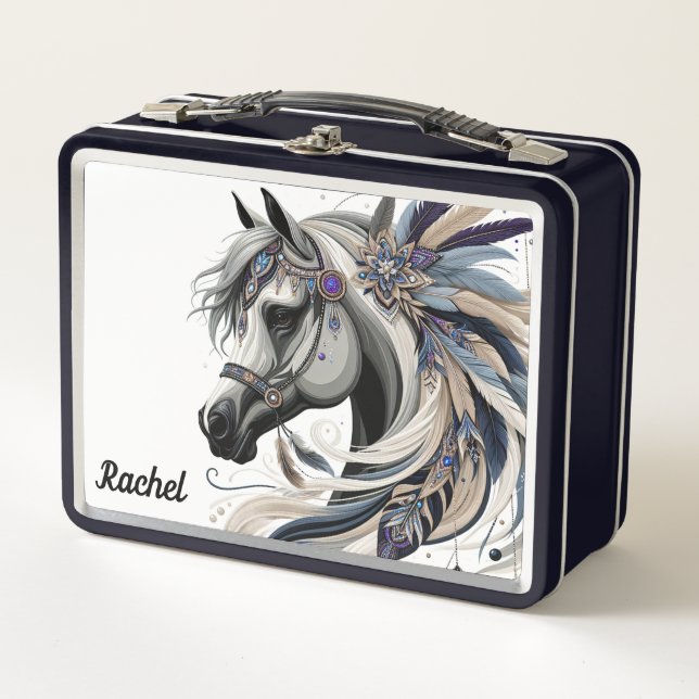 Beautiful Native American Horse Metal Lunch Box (Front)