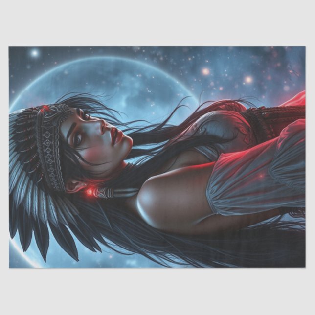 Beautiful Native American Woman Celestial Stars Tissue Paper (Front)