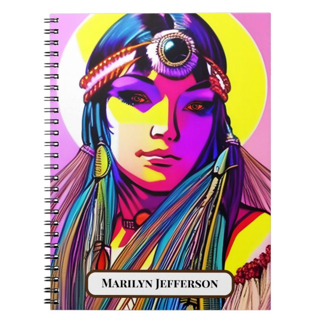Beautiful Native American Woman. Editable name. Notebook (Front)