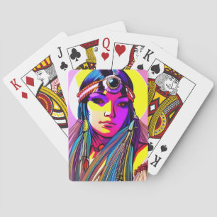 Beautiful Native American Woman. Editable name. Playing Cards