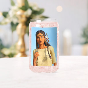 Beautiful Native American Woman Indigenous Outfit Can Glass