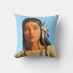 Beautiful Native American Woman Indigenous Outfit Cushion