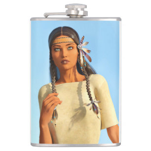 Beautiful Native American Woman Indigenous Outfit Hip Flask