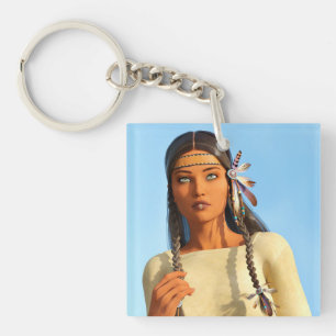 Beautiful Native American Woman Indigenous Outfit Key Ring