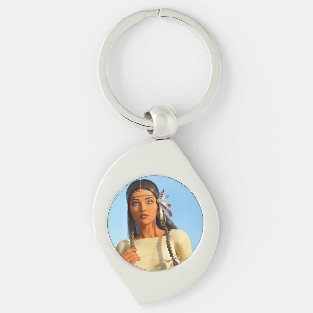 Beautiful Native American Woman Indigenous Outfit Key Ring (Front)