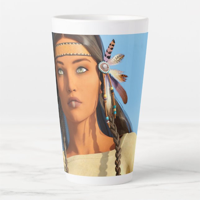 Beautiful Native American Woman Indigenous Outfit Latte Mug (Front)
