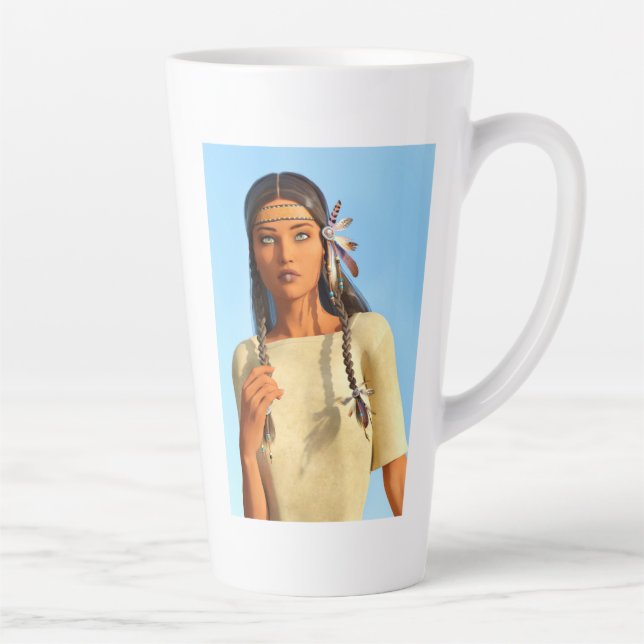 Beautiful Native American Woman Indigenous Outfit Latte Mug (Right)