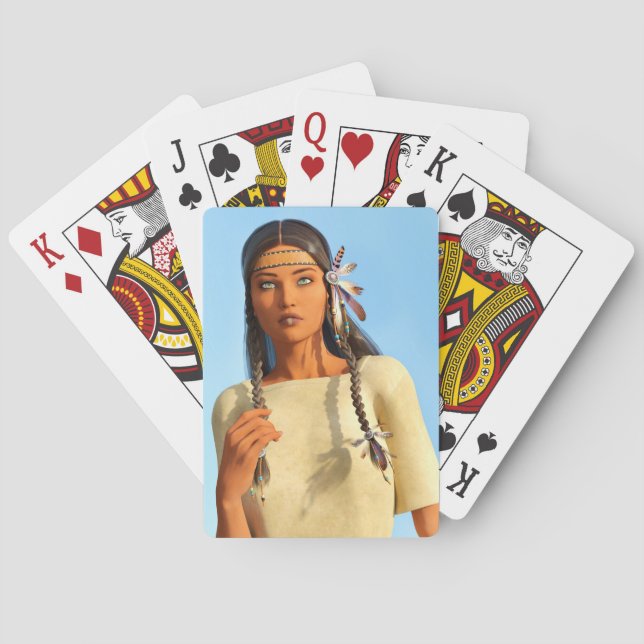 Beautiful Native American Woman Indigenous Outfit Playing Cards (Back)