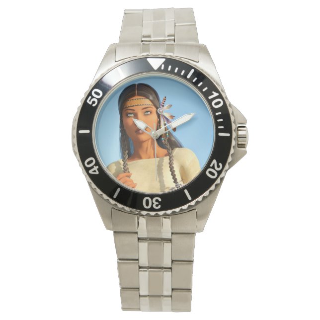 Beautiful Native American Woman Indigenous Outfit Watch (Front)
