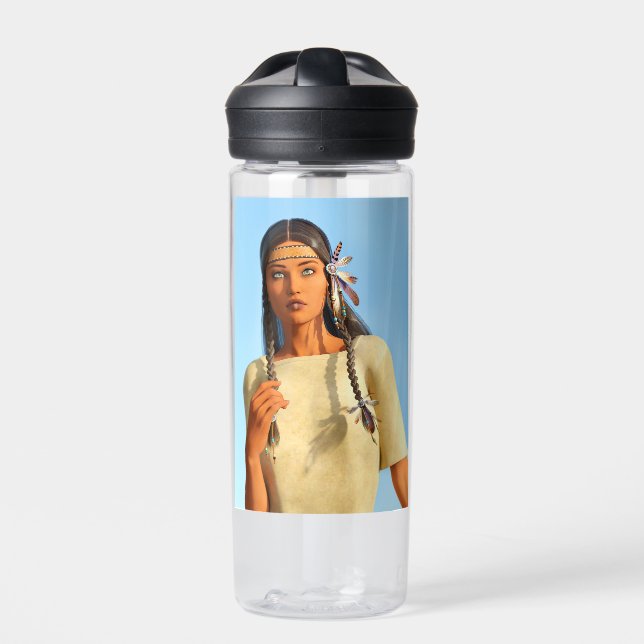Beautiful Native American Woman Indigenous Outfit Water Bottle (Front)