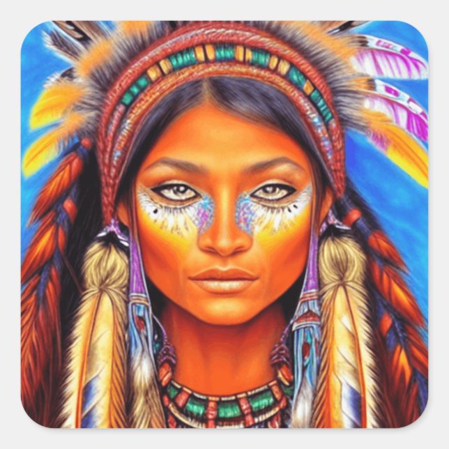 Beautiful Native American Woman  Square Sticker (Front)