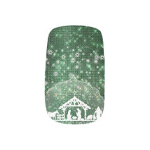 Beautiful Nativity Scene Green Faux Glitter