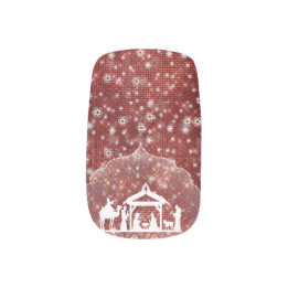 Beautiful Nativity Scene Red Faux Glitter Minx Nail Art