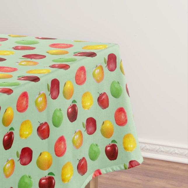Beautiful Natural Colourful Apples on Light Green Tablecloth (In Situ)