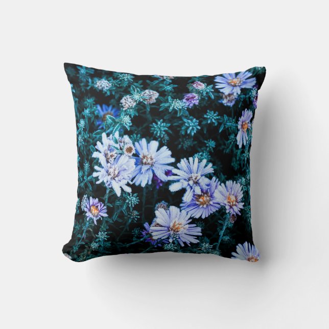 beautiful natural frozen blue flowers cushion (Front)