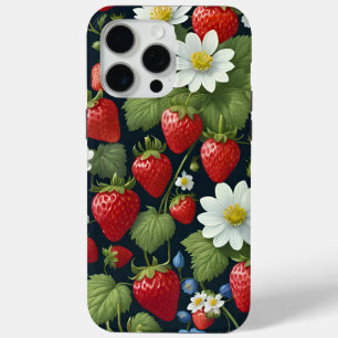Beautiful natural strawberry and flower pattern. iPhone 15 pro max case