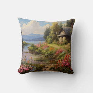 Beautiful nature country landscape painting cushion