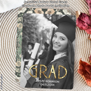 Beautiful Nature Floral Green Graduate Photo Party Invitation