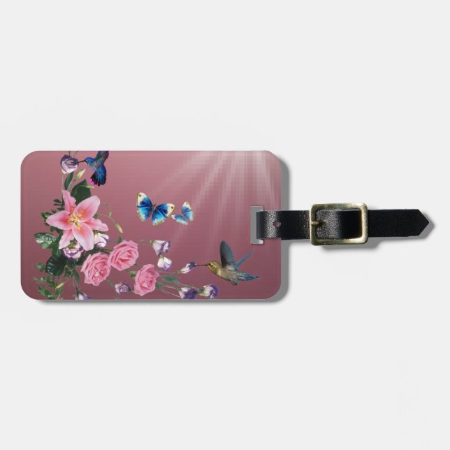 Beautiful Nature Flowers Hummingbirds Luggage Tag (Front Horizontal)