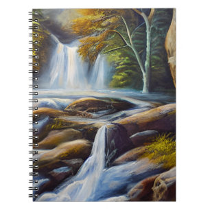 Beautiful Nature Waterfall Stream Oil Painting  Notebook