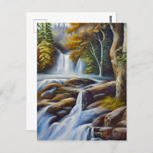 Beautiful Nature Waterfall Stream Oil Painting  Postcard
