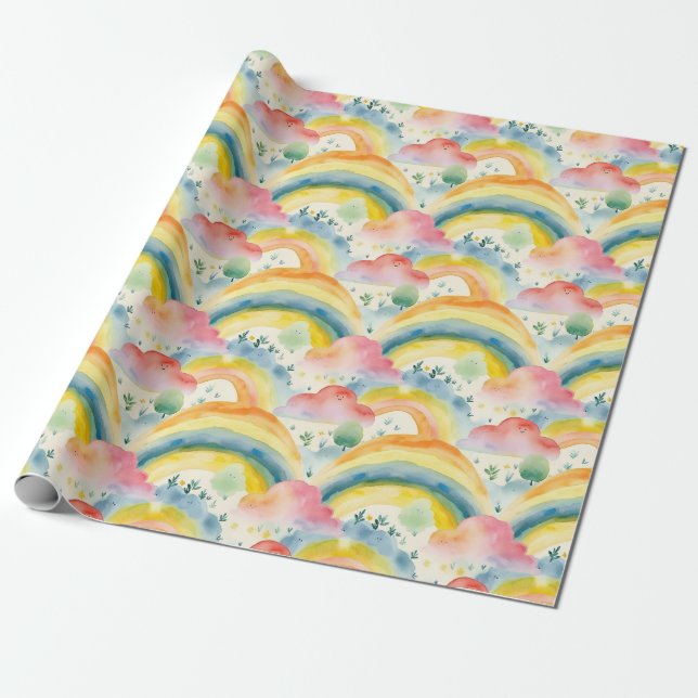 Beautiful Natures Rainbow Inspired with Clouds Wrapping Paper (Unrolled)
