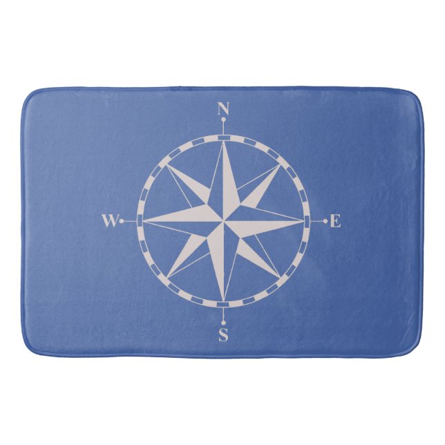 Beautiful Nautical Compass Blue Nautical Theme Bath Mat (Front)