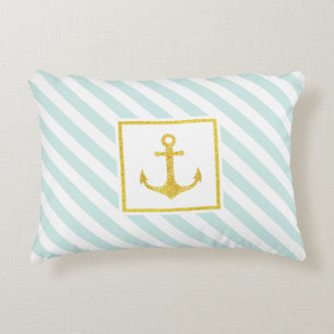 Beautiful Nautical Stripes Faux Glitter Anchor Decorative Cushion
