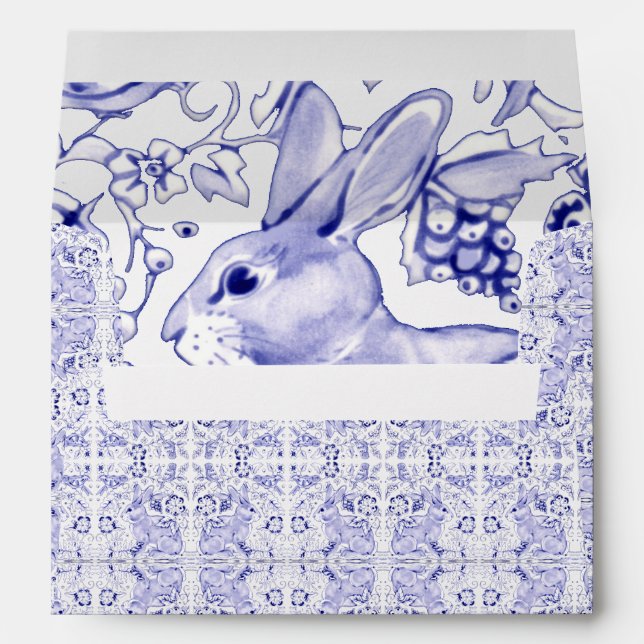Beautiful Navy Blue Bunny Rabbit Bird Easter Delft Envelope (Back (Bottom))