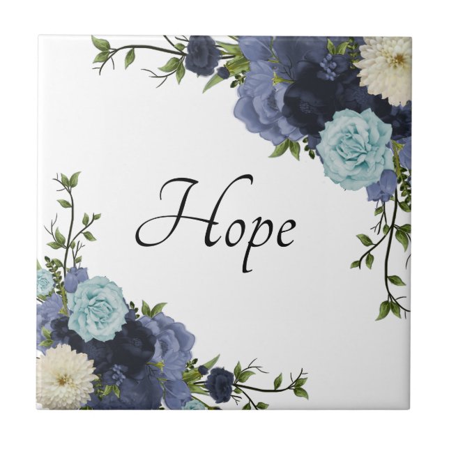 Beautiful Navy Blue Floral Tile (Front)