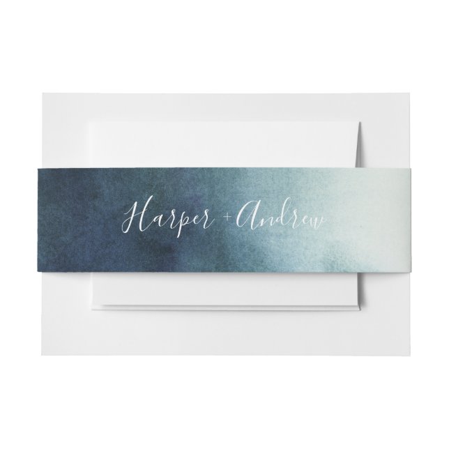 Beautiful Navy Blue Watercolor Invitation Belly Band (Front Example)