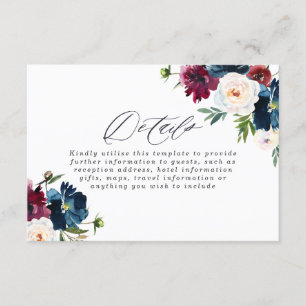 Beautiful Navy Burgundy Red Blush Floral Wedding Enclosure Card