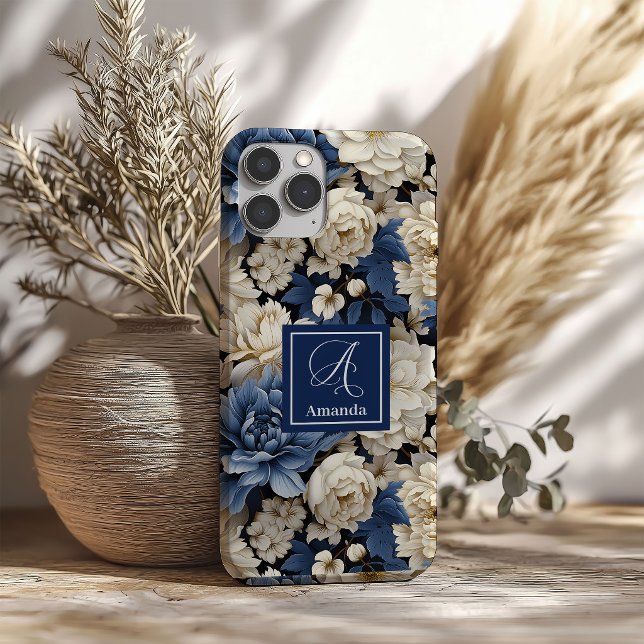 Beautiful Navy Flowers iPhone Case Blue Floral  (Beautiful Navy Flowers iPhone Case Blue Floral Style)