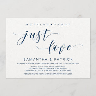 Beautiful Navy Nothing Fancy Just Love, Elopement Invitation