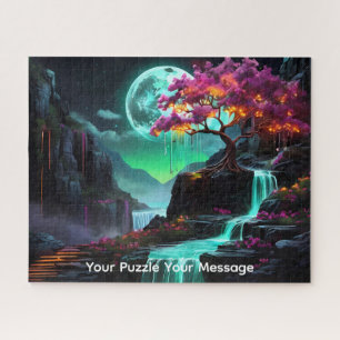 Beautiful neon glowing waterfall blossom tree jigsaw puzzle